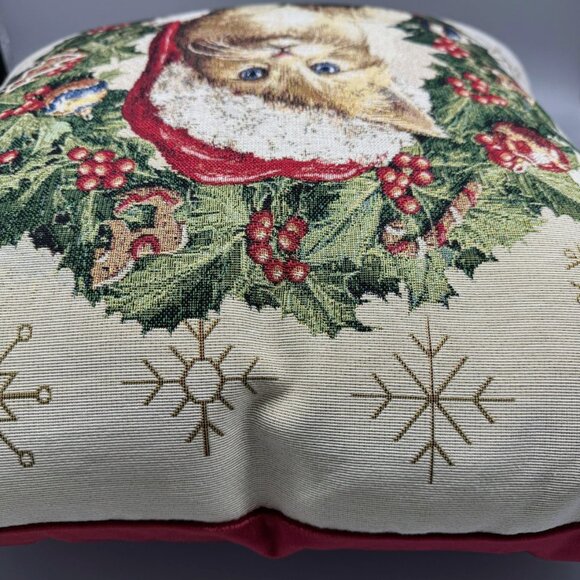 Caldeira Christmas Santa Hat Cat Wreath Snowflake Decorative Pillow Tapestry 19" - Picture 6 of 9